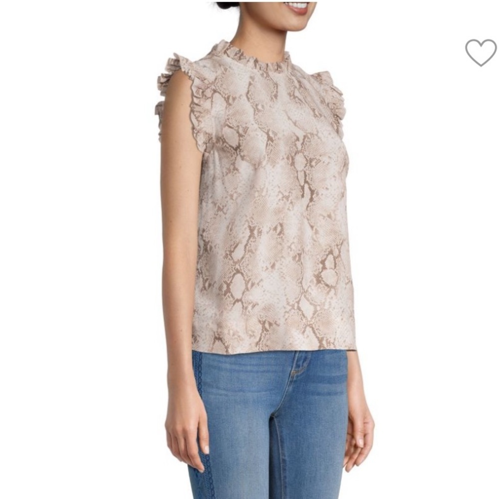 NWT Elie Tahari Brown And Tan Snakeskin Print Flutter Sleeve Silk Top - Picture 4 of 10